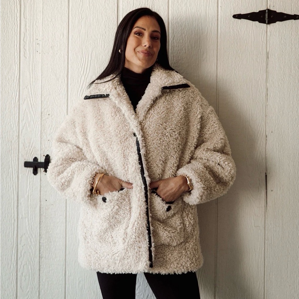 Brunette The Label Leather Trim Sherpa Jacket *NWOT